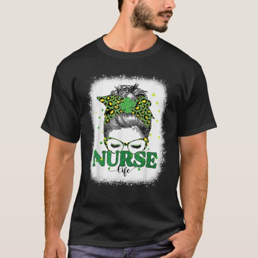 Nurse Life Messy Bun Leopard T-shirt (Voorkant)
