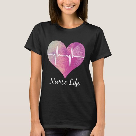 Nurse Life - Waterverf Heart EKG T-shirt (Voorkant)