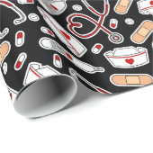 Nurse Love Print Black Background Cadeaupapier (Rol Hoek)