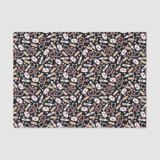 Nurse Love Print Black Background Tissuepapier (Voorkant)