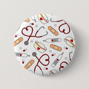 Nurse Love Print White Background Ronde Button 5,7 Cm