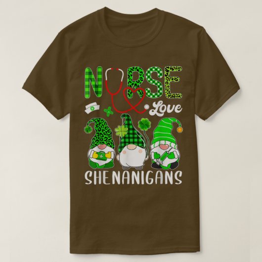 Nurse Love Shenanigans Funny Gnomes St Patricks Da T-shirt (Design voorkant)