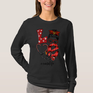 Nurse Love Stethoscope Pset Leopard Messy Bun Nur T-shirt