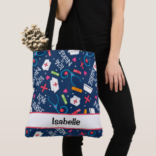 Nurse Medical Art Navy Blue Name Persoonlijk Draagtas