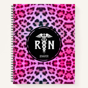 Nurse Medical Caduceus Roze Paarse Leopard Print Notitieboek
