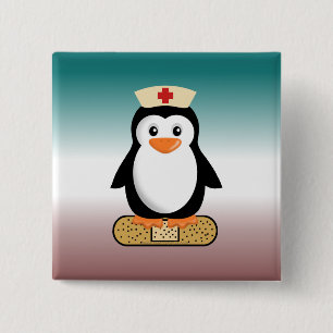 Nurse Penguin (w/Bandaid) Vierkante Button 5,1 Cm