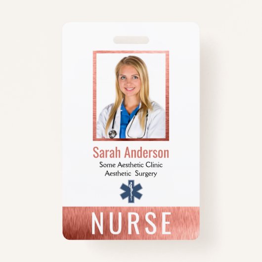 Nurse Photo Logo Barcode Roos Gold Pink Classic Badge (Voorkant)