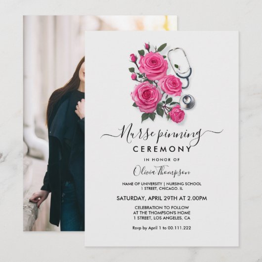 Nurse Pinning Ceremony Invitation | RN BSN Graduat (Devant / Derrière)