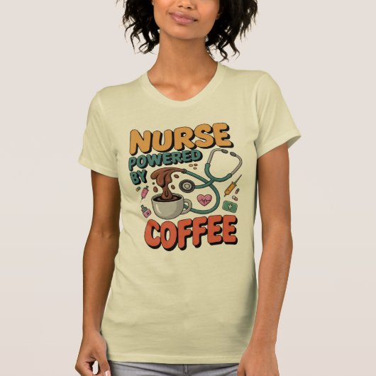 Nurse Powered by Coffee T-shirt (Voorkant)