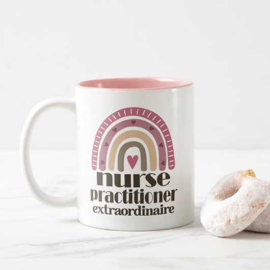 Nurse Practitioner Appreciation rainbow Tweekleurige Koffiemok (Met donut)