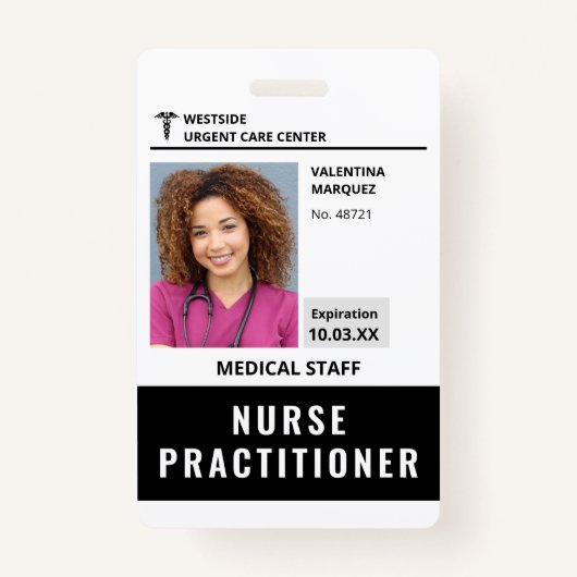 Nurse Practitioner ID Foto Logo Barcode Badge (Voorkant)