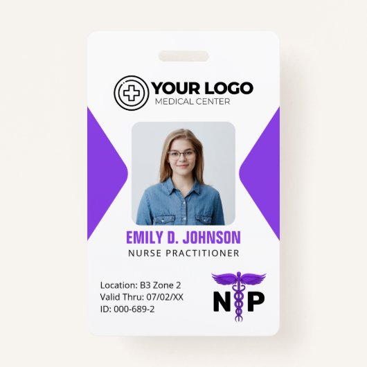 Nurse Practitioner NP Logo Foto & Barcode Badge (Voorkant)
