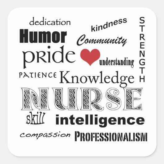 Nurse Pride Attributen-Zwart en Wit + Rood Hart Vierkante Sticker (Voorkant)