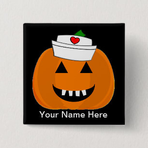 Nurse Pumpkin Naam Badge Hand Turkije Vierkante Button 5,1 Cm