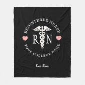 Nurse RN Black White Caduceus Afstuderen Monogram Fleece Deken (Voorkant)