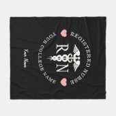 Nurse RN Black White Caduceus Afstuderen Monogram Fleece Deken (Voorkant (Horizontaal))