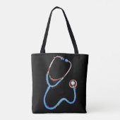 Nurse RN Blue Pink Stethoscoop Black Minimalist Draagtas (Achterkant)