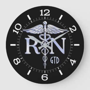 Nurse RN Caduceus Monogram Dial Style op zwart Grote Klok