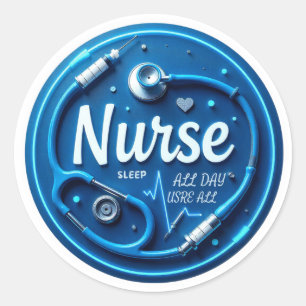 Nurse RN LPN CNA Nursing Sleep De hele dag Nurse Ronde Sticker