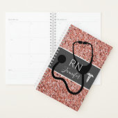 Nurse RN Stethoscope Pink Rose Gold Glitter Name Planner (Display)