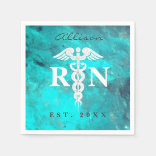 Nurse RN Turquoise Medical Caduceus Afstuderen Servet