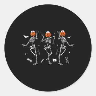 Nurse Skeleton Dancing Halloween Healthcare Crew R Ronde Sticker