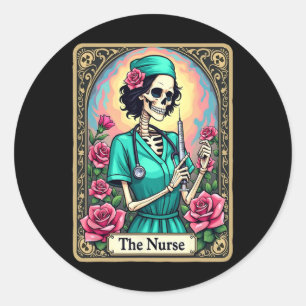 Nurse Skeleton Tarot Kaart Funny Nursing Nurse Rn Ronde Sticker