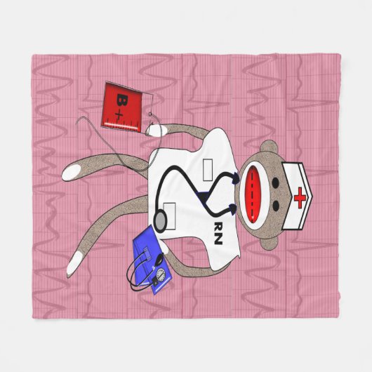 Nurse socket monkey Fleece Blanket roze (Voorkant (Horizontaal))