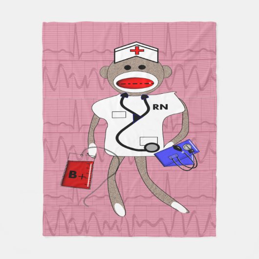 Nurse socket monkey Fleece Blanket roze Deken (Voorkant)