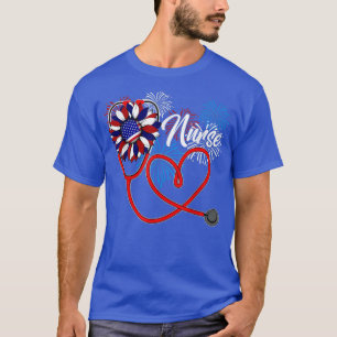 Nurse Stethoscope Heart American Flag Sunflower 4t T-shirt