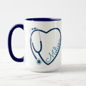 Nurse Stethoscope Heart Blue Coffee Fun Mok (Links)