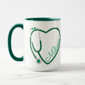 Nurse Stethoscope Heart Green Coffee Fun Mok (Links)