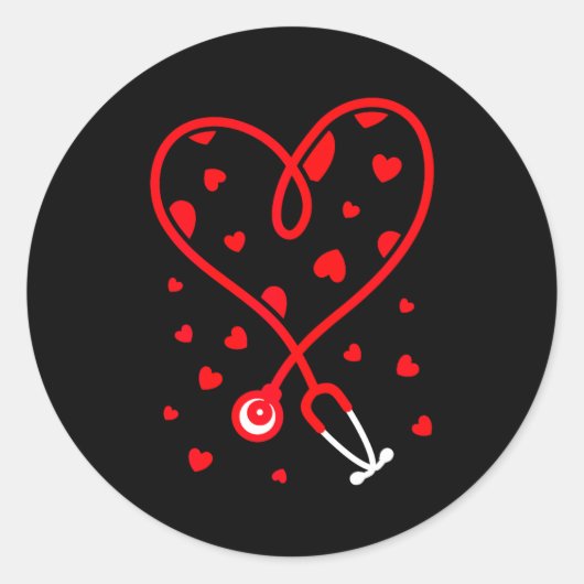 Nurse Stethoscope Heart Valentine's Day Nursing  Ronde Sticker (Voorkant)