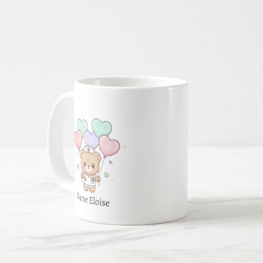 Nurse Teddy Bear – Custom Name Gift for Nurses Koffiemok (Voorkant links)