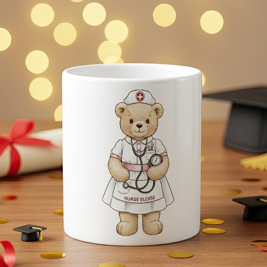 Nurse Teddy Bear Mug – Custom Name Gift for Nurses