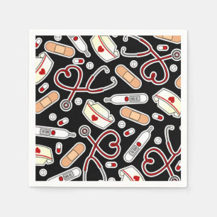 Nurse Theme Napkins Black Servet