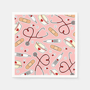 Nurse Theme Napkins Roze Servet