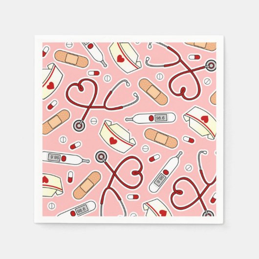 Nurse Theme Napkins Roze Servet (Voorkant)
