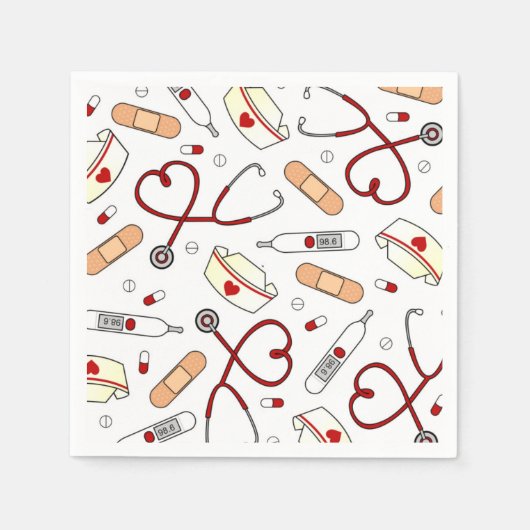 Nurse Theme Napkins Wit Servet (Voorkant)