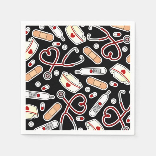 Nurse Theme Napkins Zwart Servet (Voorkant)