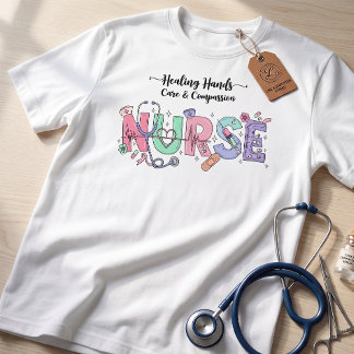 Nurse Typography with Stethoscope Medical Icons  T-shirt