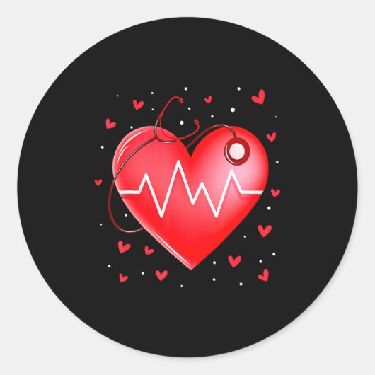 Nurse Valentines Day Heart Stethoscope 2  Ronde Sticker (Voorkant)