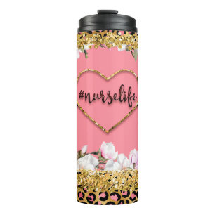 Nurselife Gold Glitter Cheetah Print Thermosbeker