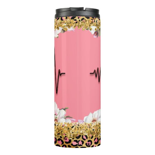 Nurselife Gold Glitter Cheetah Print Thermosbeker (Achterkant)