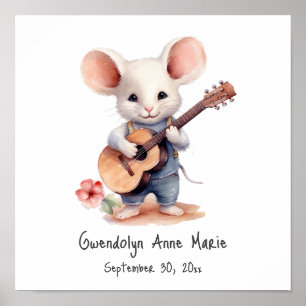 Nursery Art Muis spelen gitaar, rechtshandig Poster