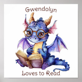 Nursery Art Poster Dragon Reading Personaliseren