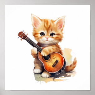 Nursery Art Poster Sinaasappel Kattengitaar Linksh