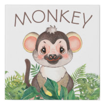 Nursery Baby Monkey Faux Canvas Afdrukken