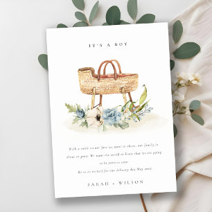 Nursery Blue Floral Bassinet Baby Bedankkaart