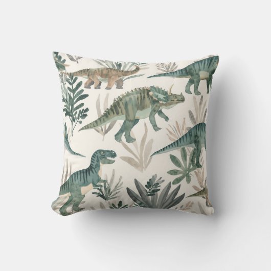 Nursery de dinosaure à l'aquarelle | Coussin d'acc (Recto)